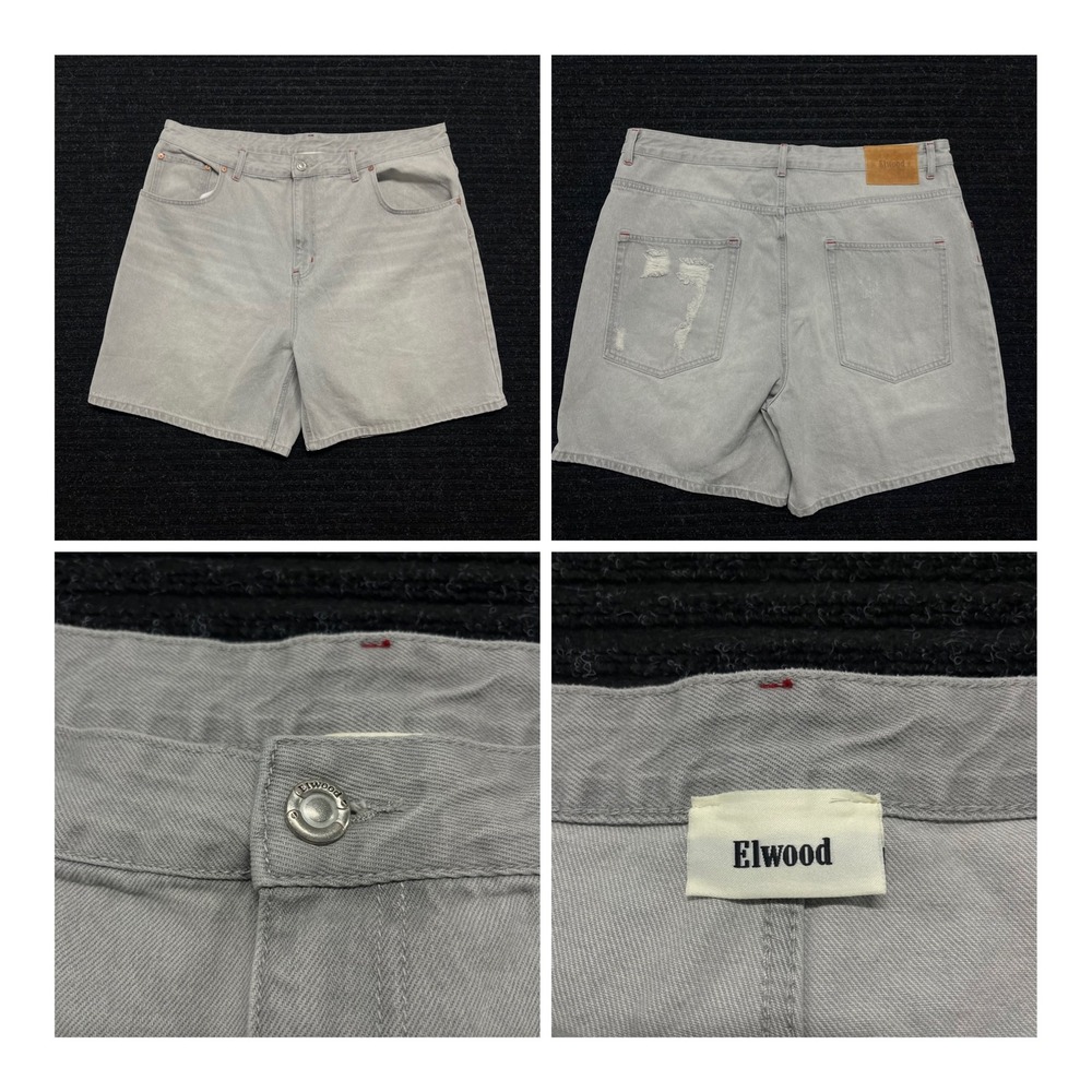 Elwood Mens Distressed Denim Shorts Light Grey Size 40 ES0039 Streetwear Cotton